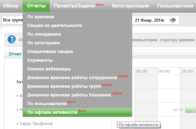 Отчет по офлайн активности